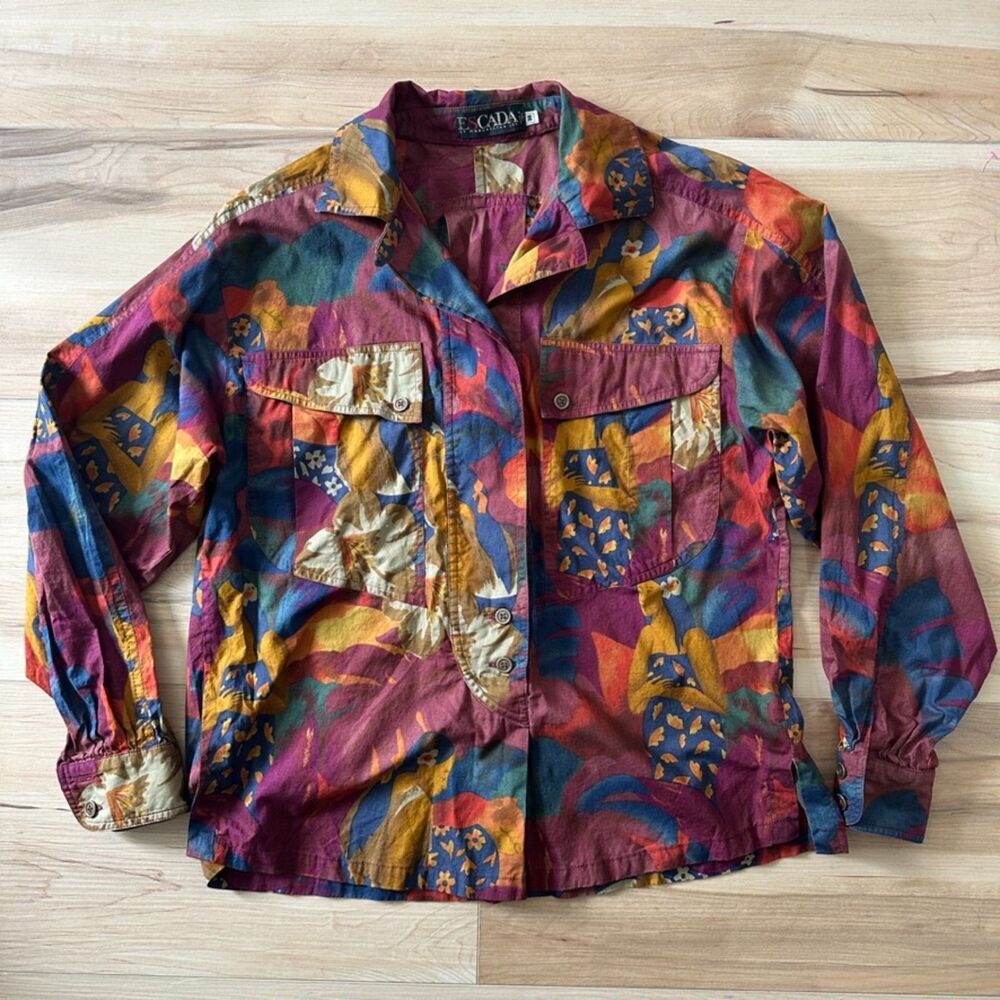 Escada Vintage‎ Womens Multicolor Floral Hawaiian Ladies Italy Size 38/8/Medium